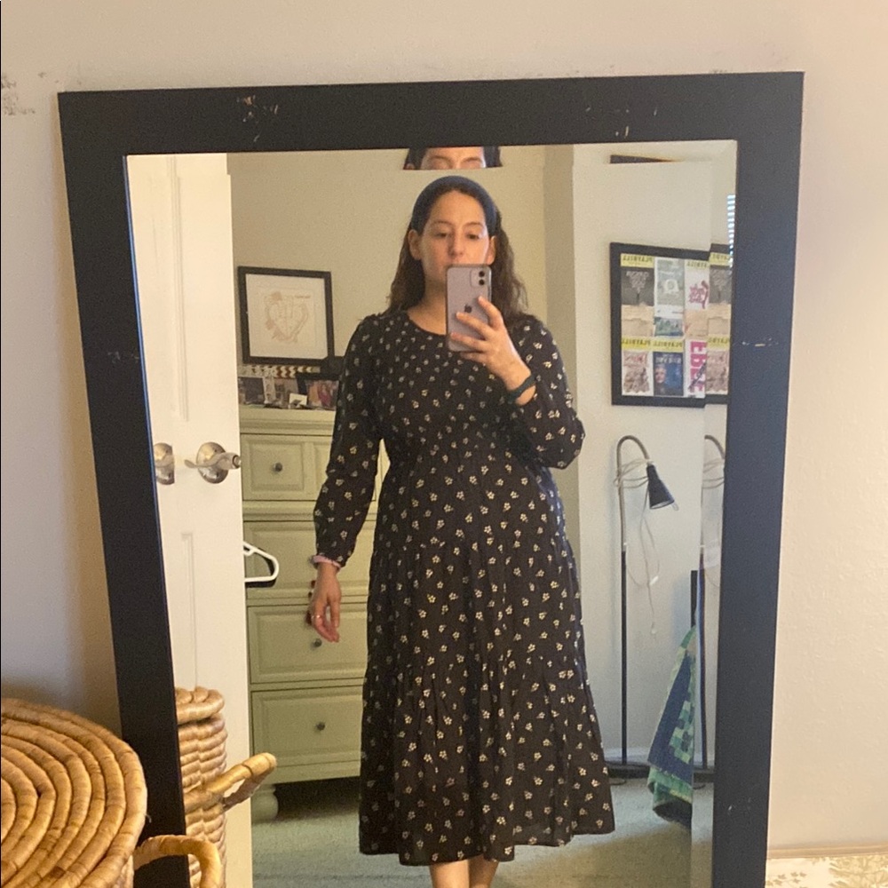 Marine Layer tiered black Dress with Floral Design